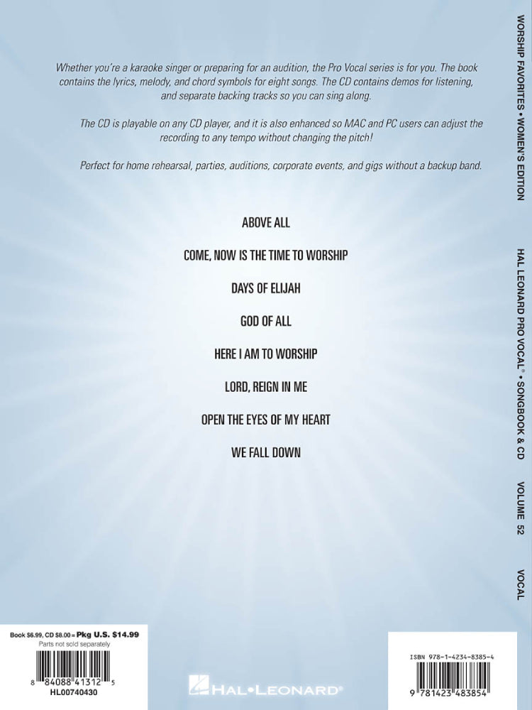 Worship Favorites Pro Vocal Women's Edition Volume 52 Bk/Cd