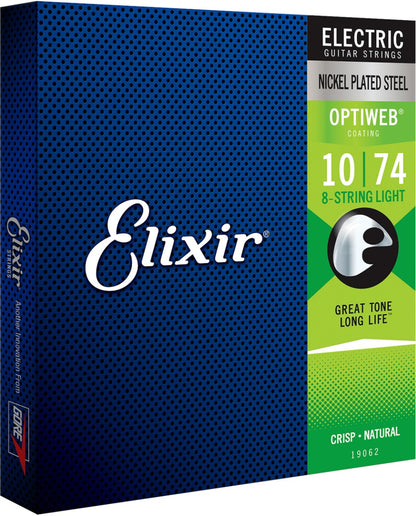 Elixir 19062 Elixir Optiweb 8 String Electric Guitar Strings Lite 10-74 Gauge