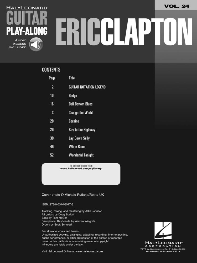 Eric Clapton Guitar Play Along Volume 24 BK/OLA Guitar Tab