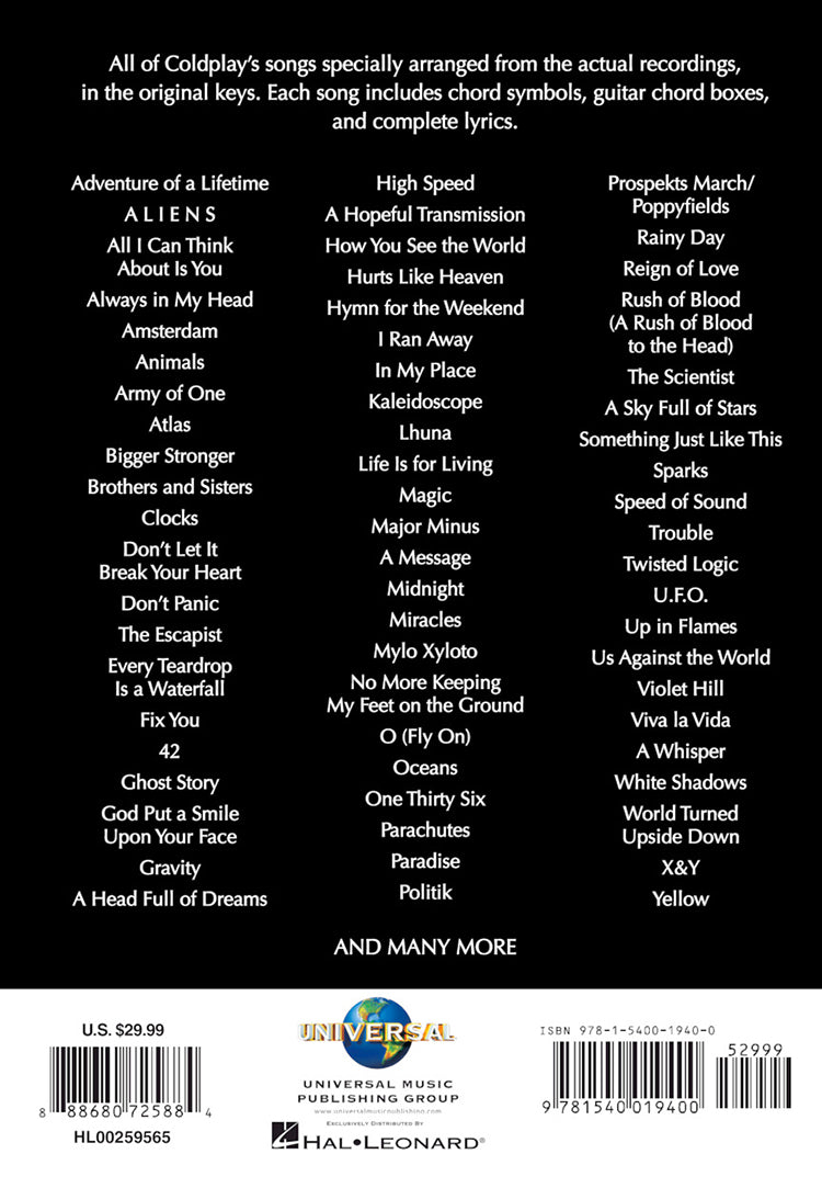 Coldplay Complete Chord Songbook 2nd Edition