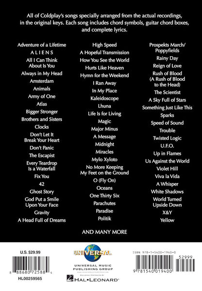 Coldplay Complete Chord Songbook 2nd Edition