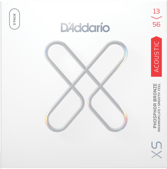 D'Addario XS Phosphor Bronze Medium Coated Acoustic Guitar Strings 3 Pack 13-56 Gauge