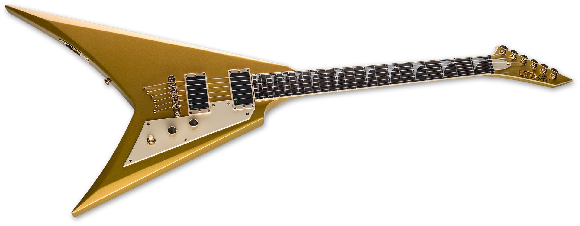 ESP LTD Kirk Hammett Signature V Electric Guitar in Metallic Gold