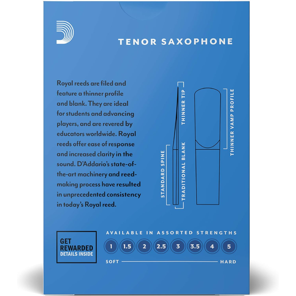 Royal By D'Addario Tenor Saxophone Reeds Strength 2.0 10 Pack