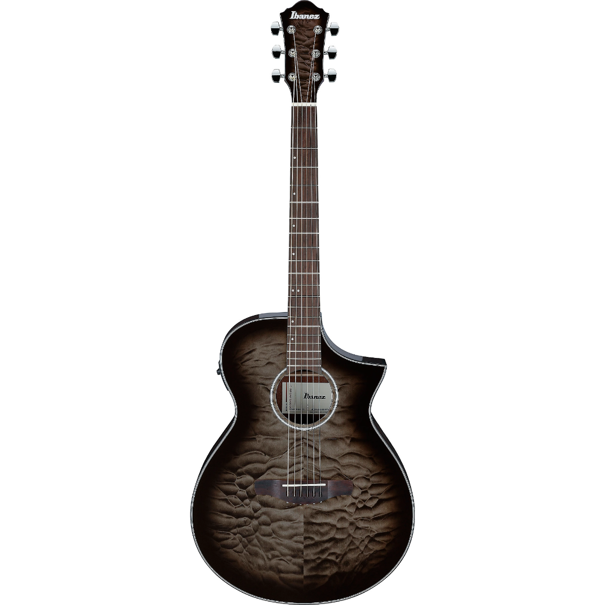 Ibanez AEWC16QA Acoustic Guitar in Transparent Black Sunburst High Gloss top, Dark Brown High Gloss back and sides