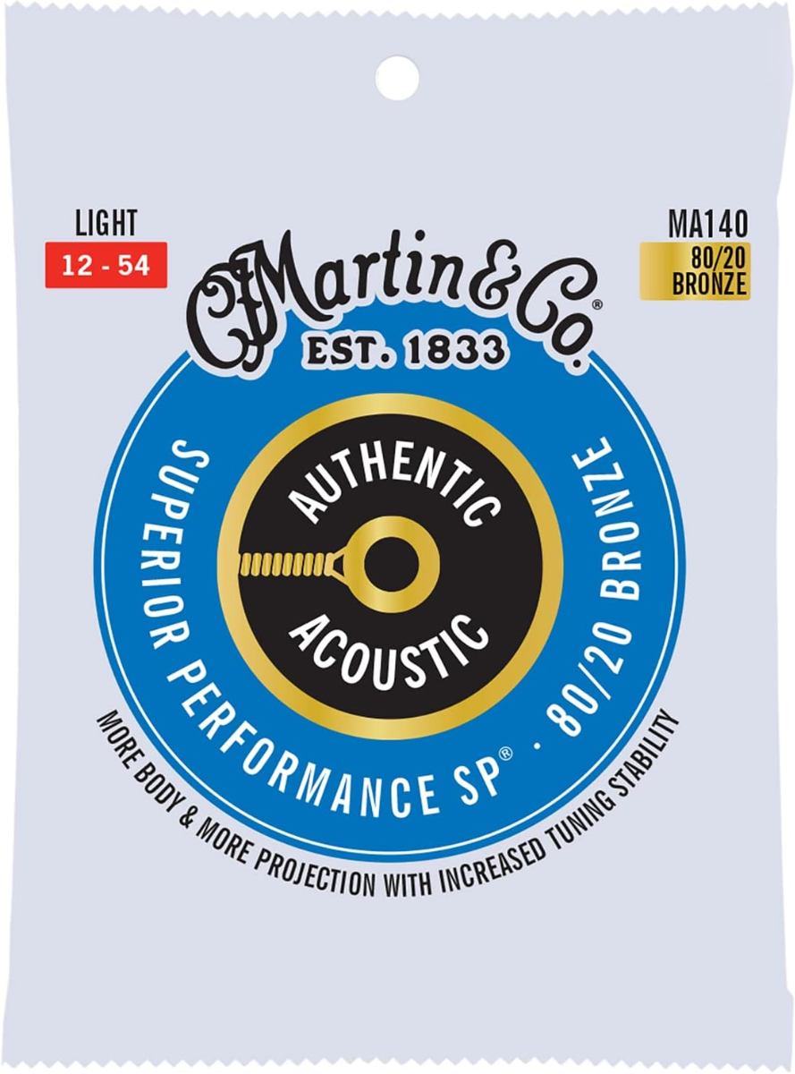 Martin Authentic Acoustic Guitar Strings Superior Performance Light 12-54 Gauge, 80/20 Bronze