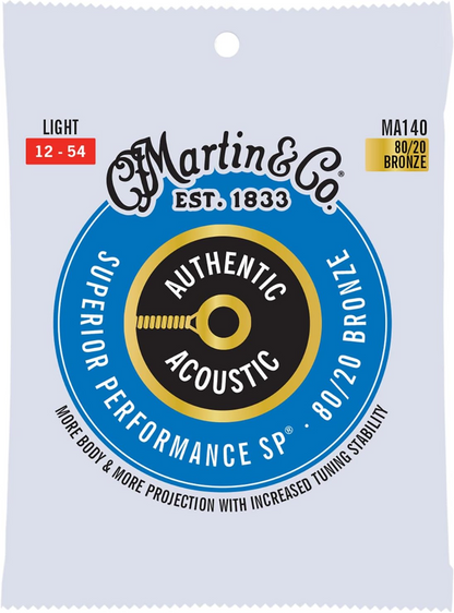 Martin Authentic Acoustic Guitar Strings Superior Performance Light 12-54 Gauge, 80/20 Bronze