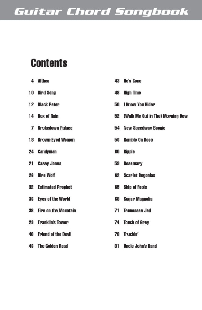 Grateful Dead Guitar Chord Songbook