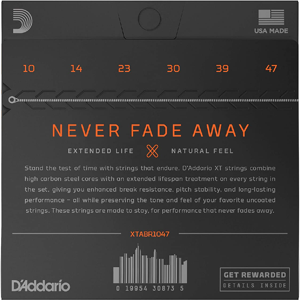 D'Addario XT 80/20 Bronze Extra Light Coated Acoustic Guitar Strings 10-47 Gauge