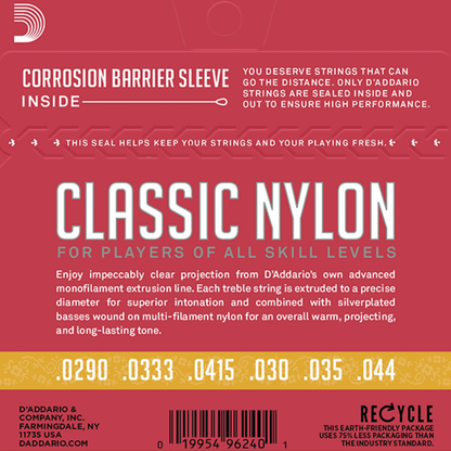 D'Addario EJ27N 3/4 Student Nylon Fractional Classical Guitar Strings Normal Tension
