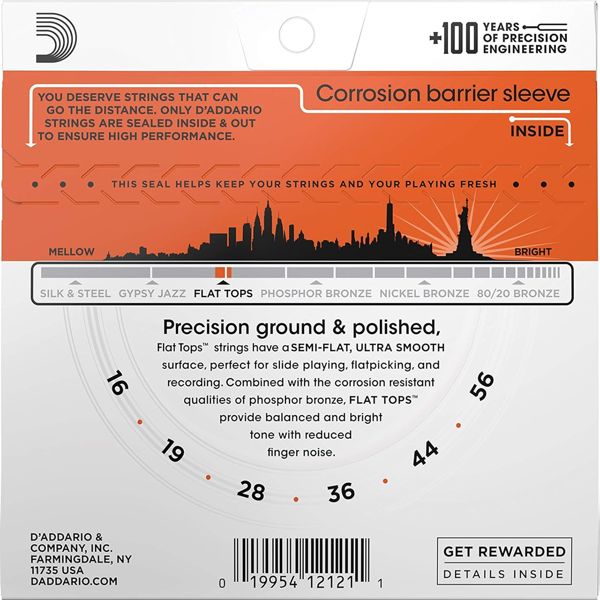 D'Addario Flat Tops Phosphor Bronze Regular Medium Resophonic Acoustic Guitar Strings 16-56 Gauge