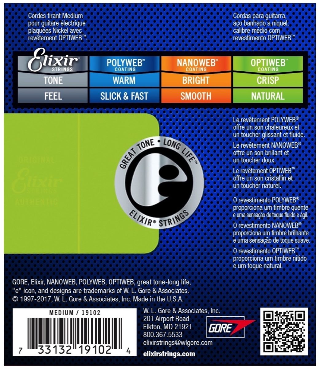 Elixir 19102 Optiweb Electric Guitar Strings Medium 11-49 Gauge