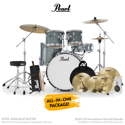 Pearl Roadshow-Plus 5-Piece Drum Kit with Pearl Cymbal Pack in Aqua Blue Glitter