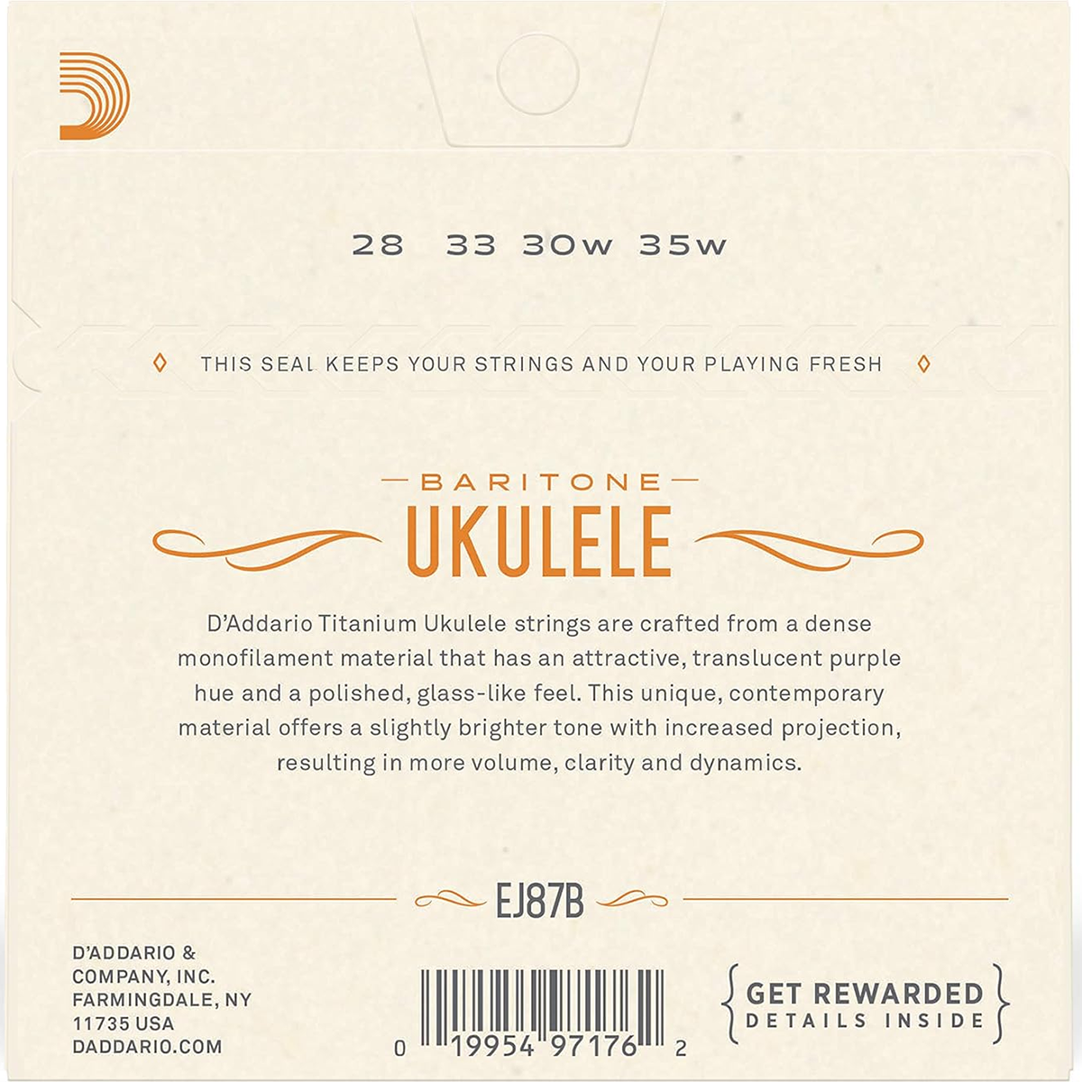 D'Addario Baritone Ukulele Titanium/Silver String Set 28-35 Gauge