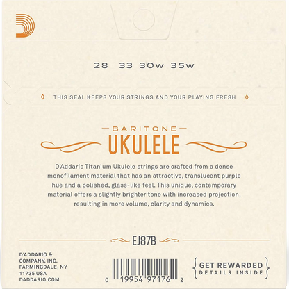 D'Addario Baritone Ukulele Titanium/Silver String Set 28-35 Gauge