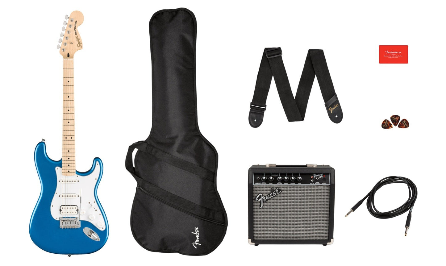 Squier Affinity Series Stratocaster HSS, Maple Fingerboard Electric guitar Pack in Lake Placid Blue