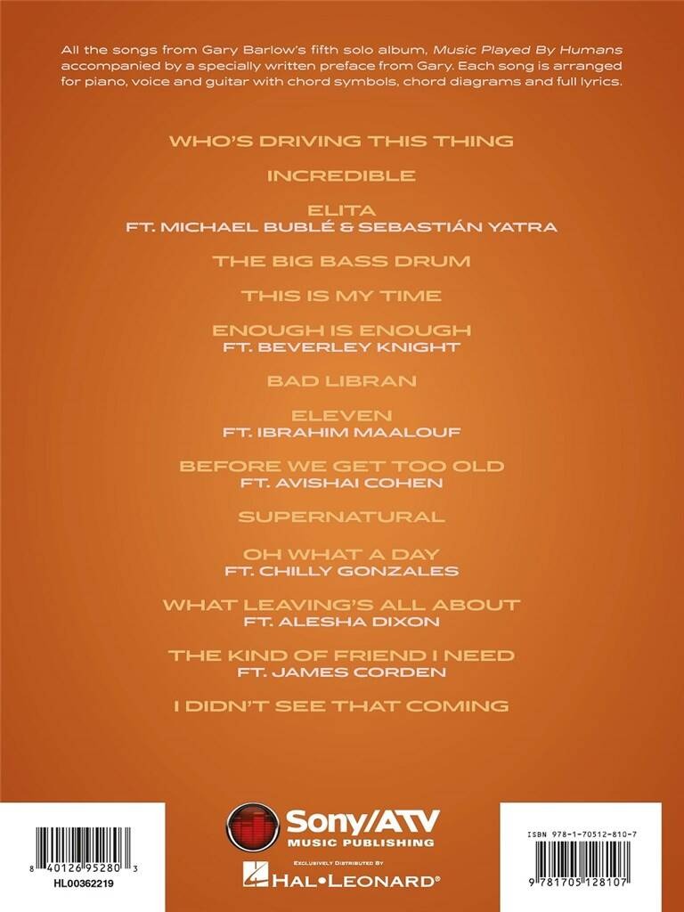 Gary Barlow Music Played by Humans PVG