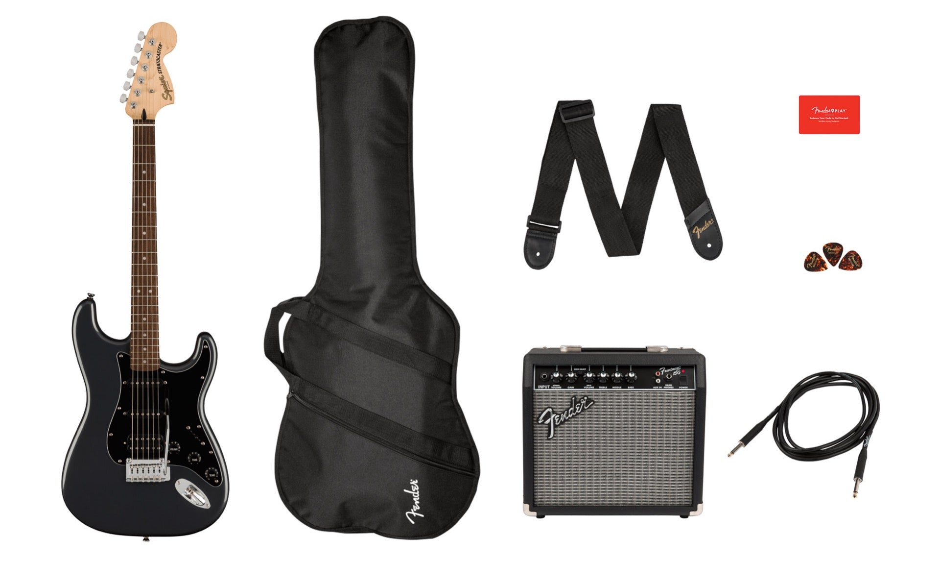 Squier Affinity Series Stratocaster HSS, Laurel Fingerboard Electric Guitar Pack in Charcoal Frost Metallic