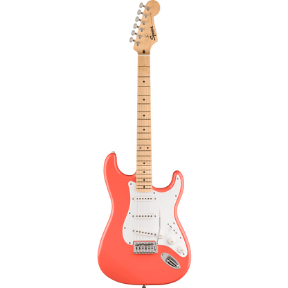 Squier FSR Squier Sonic Stratocaster, Maple Fingerboard, White Pickguard in Tahitian Coral