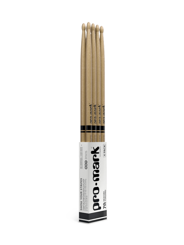 Promark Classic Forward 7A Lacquered Hickory Oval Wood Tip Drumstick 4 Pack