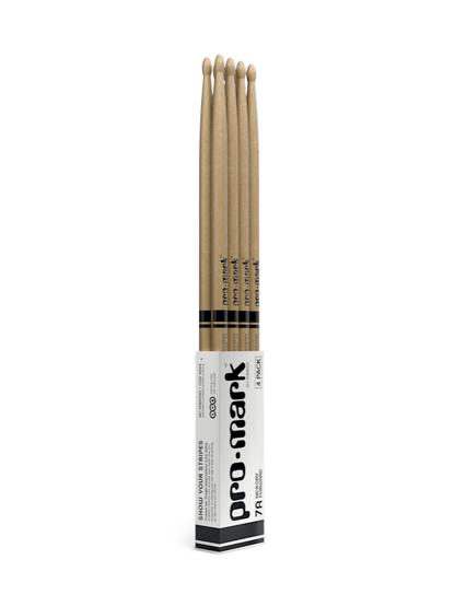 Promark Classic Forward 7A Lacquered Hickory Oval Wood Tip Drumstick 4 Pack