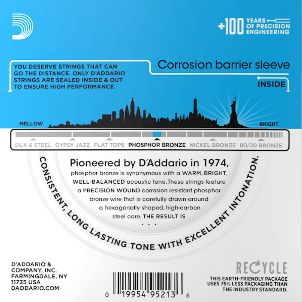 D'Addario EJ16 10P Phosphor Bronze 10 Sets Acoustic Guitar Strings Light 12-53 Gauge