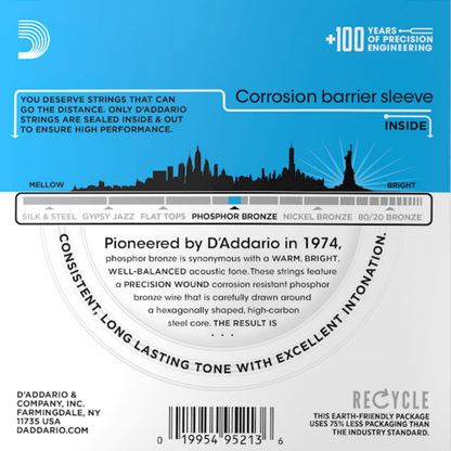 D'Addario EJ16 10P Phosphor Bronze 10 Sets Acoustic Guitar Strings Light 12-53 Gauge