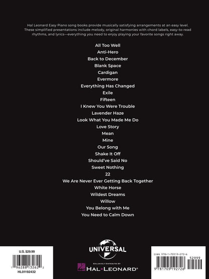Taylor Swift Easy Piano Anthology