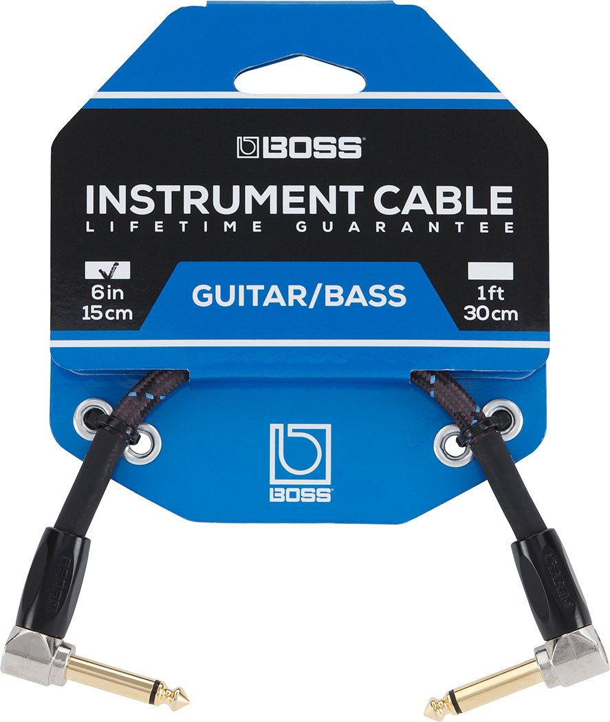 BOSS 6" 15cm Right Angle 1/4" to Same Patch Instrument Cable 3 Pack
