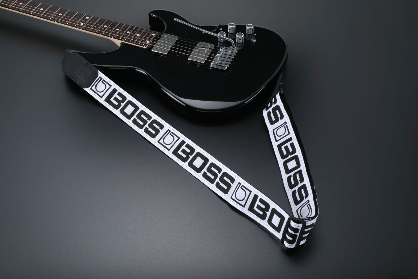 BOSS Monogram Guitar Strap in White & Black Logo