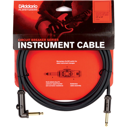 D'Addario Planet Waves 10' Circuit Breaker Instrument  Right Angle Plug  Latching Switch Cable in Black