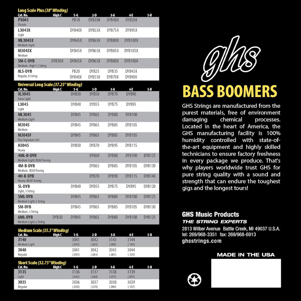 GHS M3045X Extra Long Scale Bass Boomers Strings Medium 45-105 Gauge