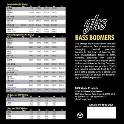 GHS M3045X Extra Long Scale Bass Boomers Strings Medium 45-105 Gauge