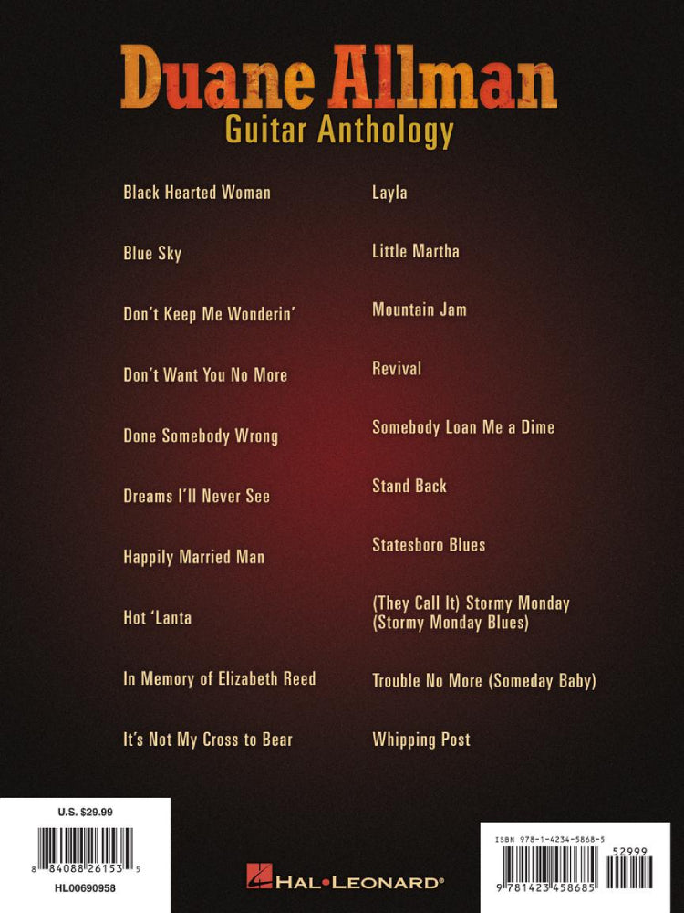 Duane Allman Guitar Anthology Recorded Version Guitar Tab