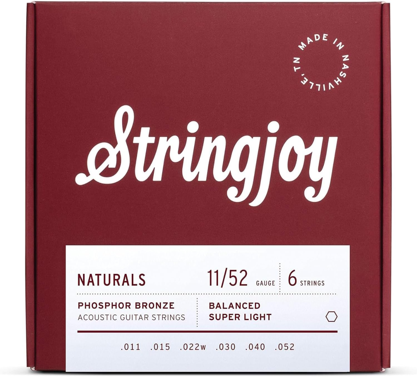 Stringjoy Naturals Super Light Phosphor Bronze Acoustic Guitar Strings 11-52 Gauge