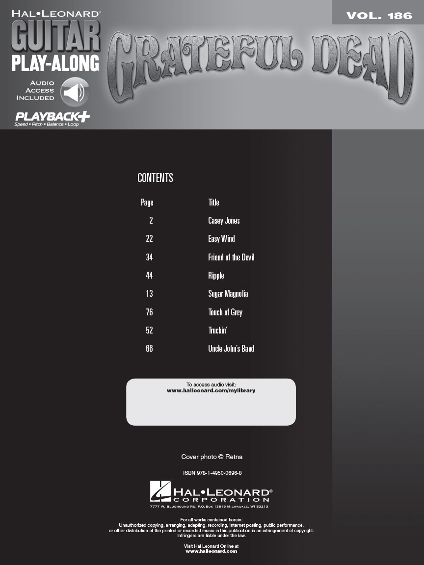 Grateful Dead Guitar Play Along Vol 186 Tab