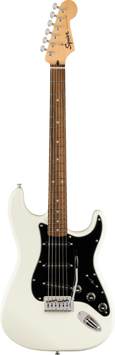 Squier FSR Squier Sonic Stratocaster, Laurel Fingerboard, Black Pickguard in Arctic White