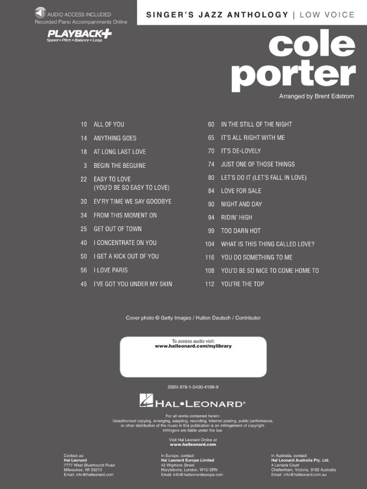 Cole Porter Singer's Jazz Anthology Low Voice BK/OLA
