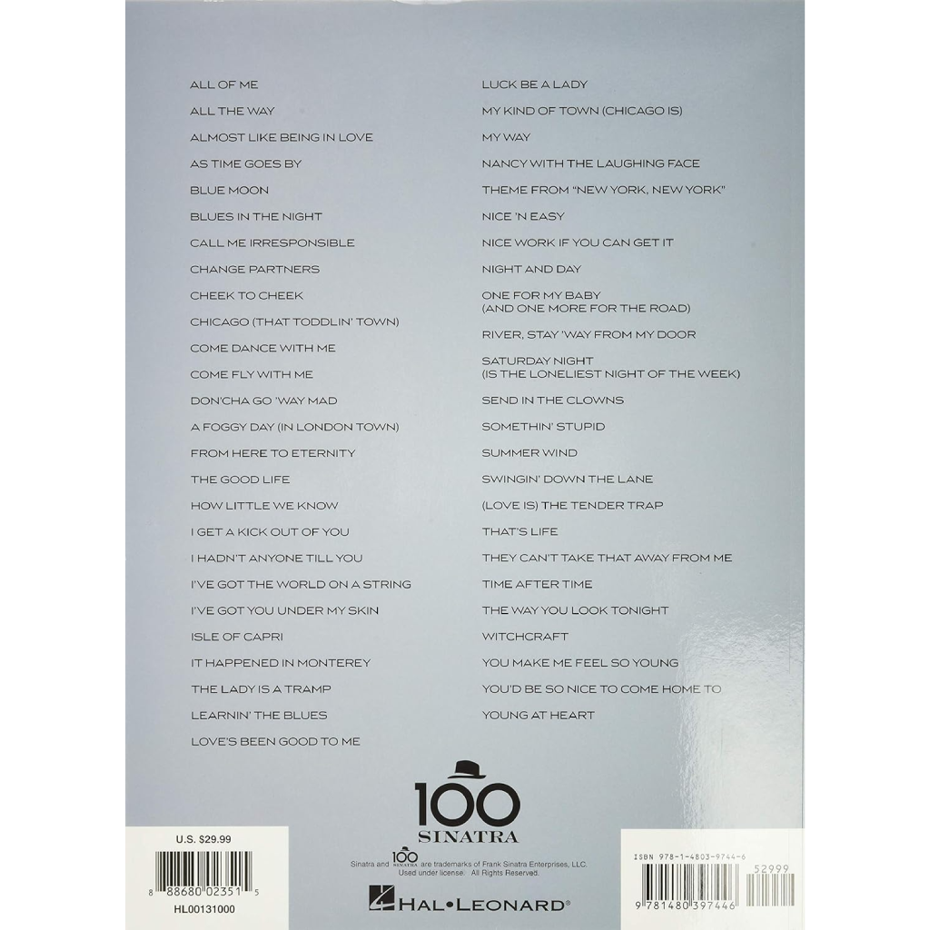 Frank Sinatra Centennial Songbook Original Keys for Singers