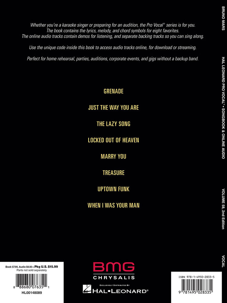 Bruno Mars Pro Vocal Men Volume 58 2nd Edition BK/OLA