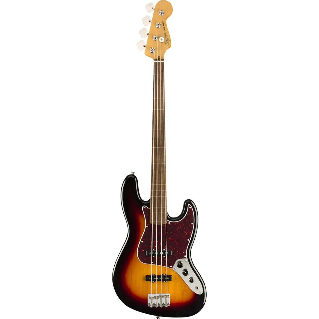 Squier Classic Vibe 60s Fretless Jazz Bass, Indian Laurel Fingerboard  in 3 Colour Sunburst