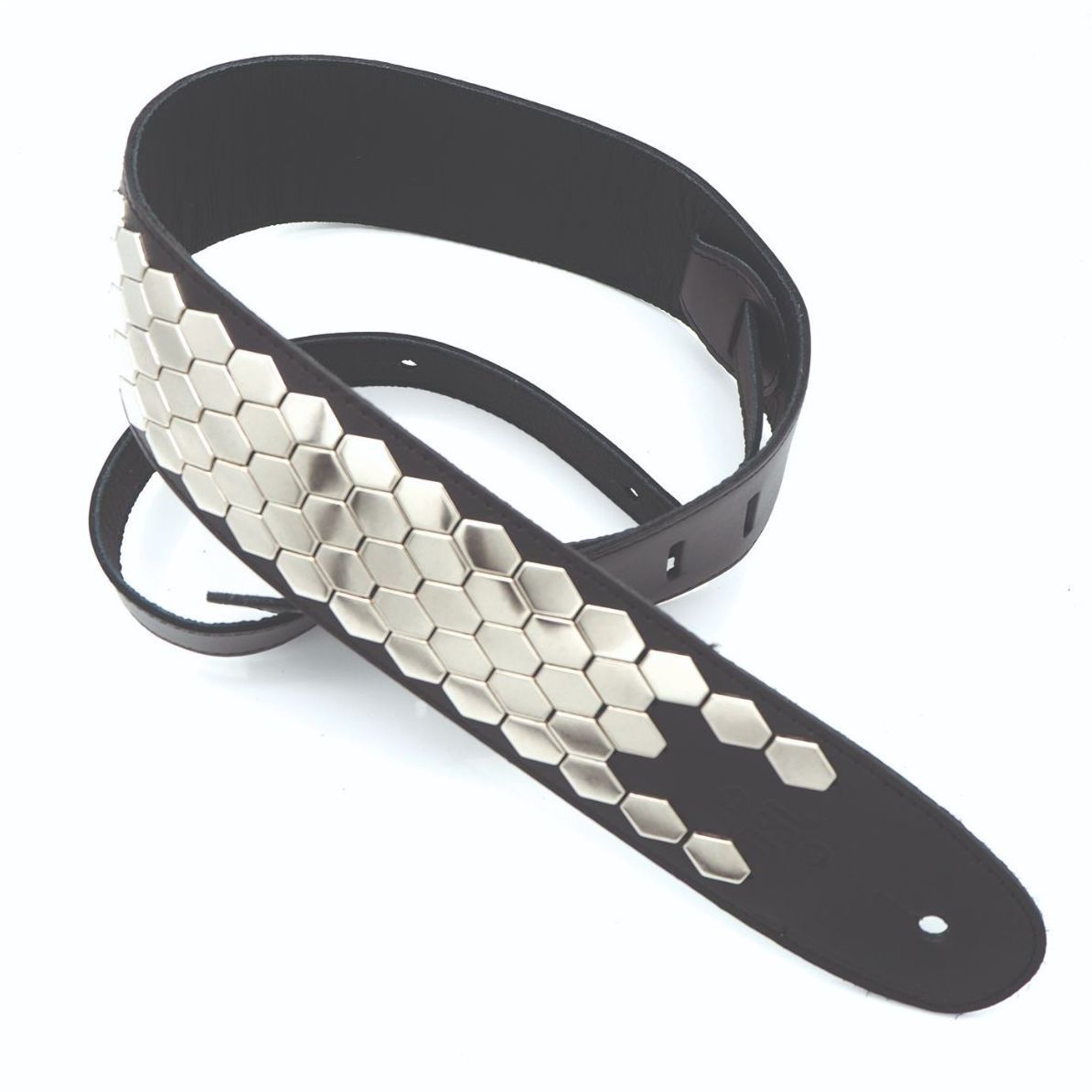 DSL Straps Black Leather Guitar Strap with Hexagon Shape Metal Studs