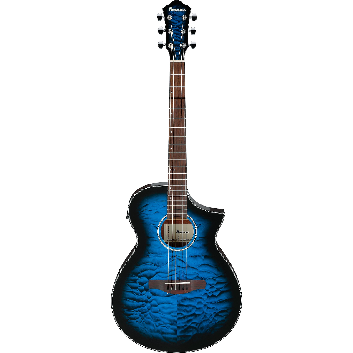 Ibanez AEWC16QA Acoustic Guitar in Transparent Blue Sunburst High Gloss top, Dark Brown High Gloss back and sides