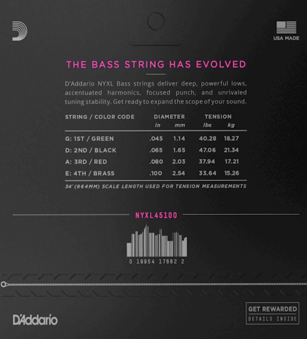 D'Addario NYXL Regular Light Long Scale Bass Strings 45-100 Gauge