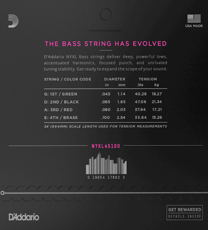 D'Addario NYXL Regular Light Long Scale Bass Strings 45-100 Gauge