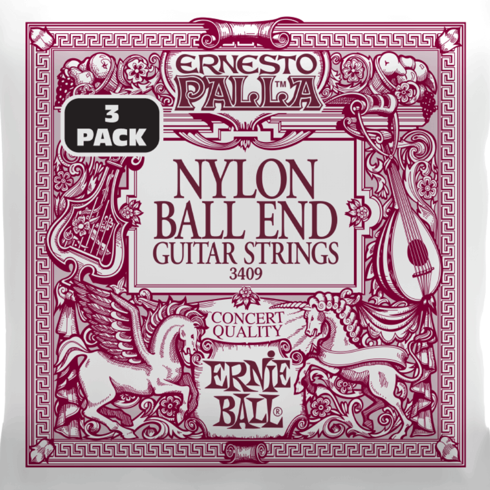 Ernie Ball 3409 Ernesto Palla Black & Gold  Nylon Ball End Classical Guitar Strings 3 Pack 28-42 Gauge
