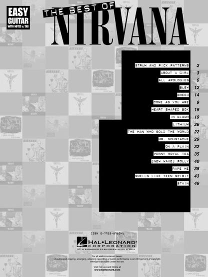 The Best of Nirvana Easy Guitar with Notes & Tab