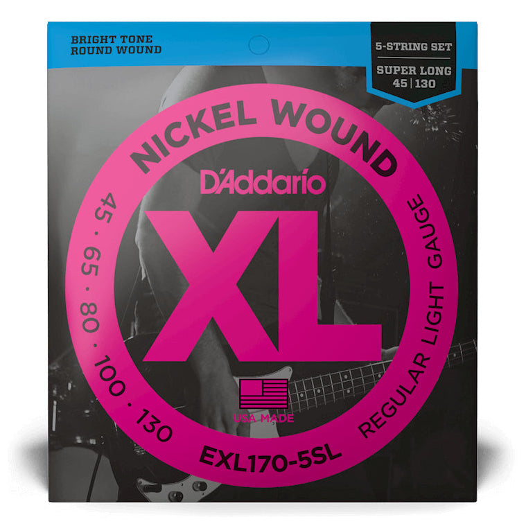 D'Addario EXL170-5SL Regular Light Super Long Scale 5-String Bass Strings 45-130 Gauge