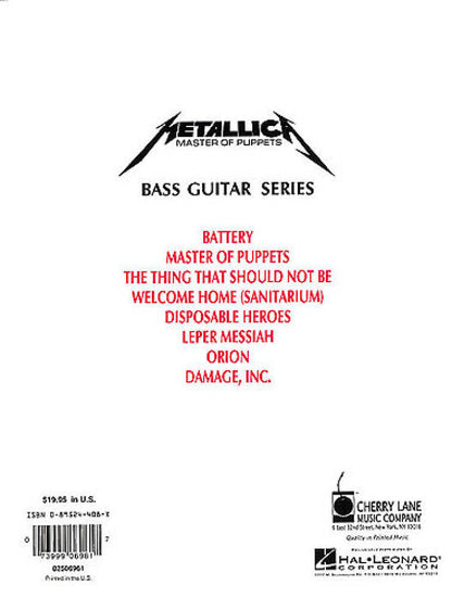 Metallica Master Of Puppets Bass Tab