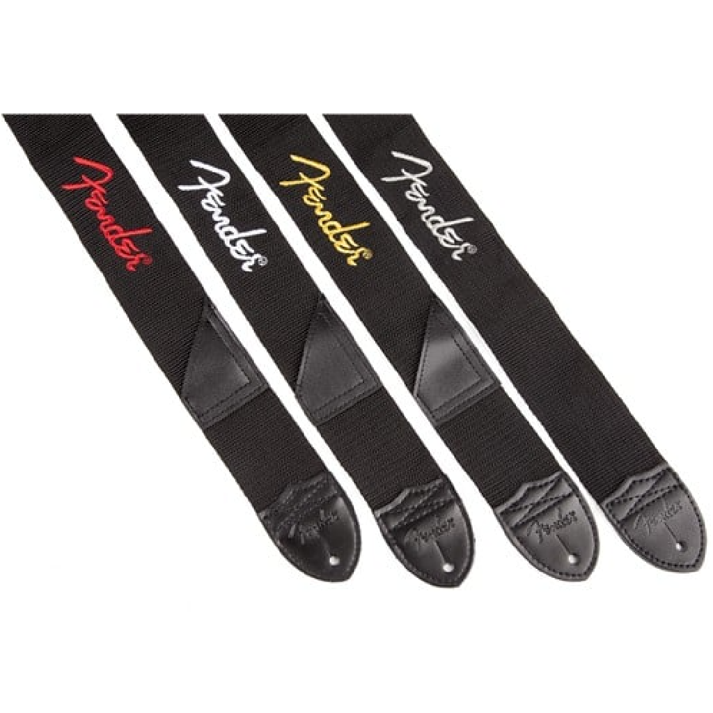 Fender 2" Polyester Logo Straps in Black with White Logo